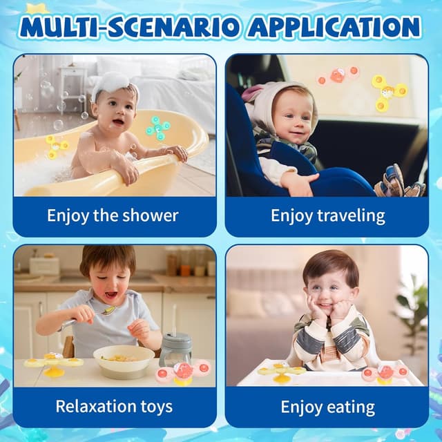 Thumbnail 6 de TranRantic 3er-Set Saugnapf-Spielzeug zum Drehen (Delfin, Oktopus, Kugelfisch) fürs Bad & unterwegs