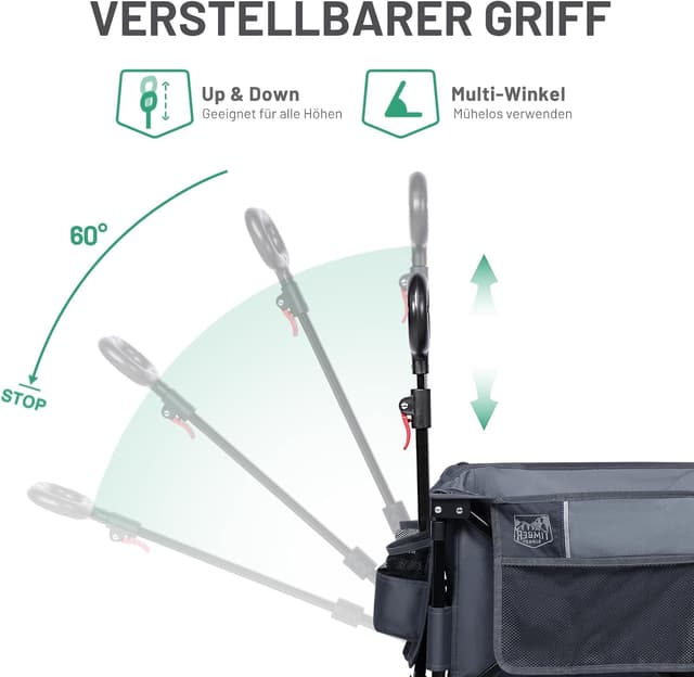 Detalle 2 de TIMBER RIDGE XXL faltbarer Bollerwagen 200L mit Bremsen, Breite Reifen und Seitentasche
