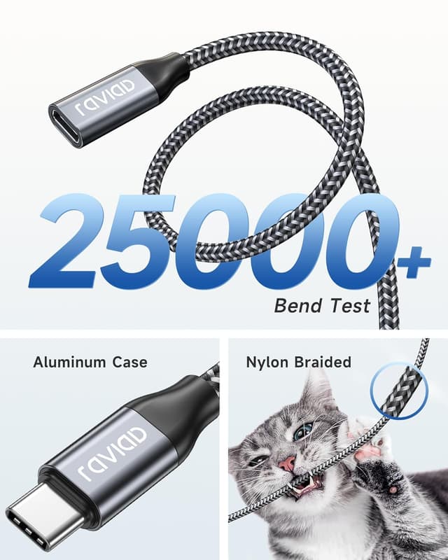 Detalle 2 de RAVIAD USB-C-Verlängerungskabel 2 m (USB 3.2, 10Gbit/s, bis 4K@60 Hz, bis 100 W) für USB‑C-Geräte