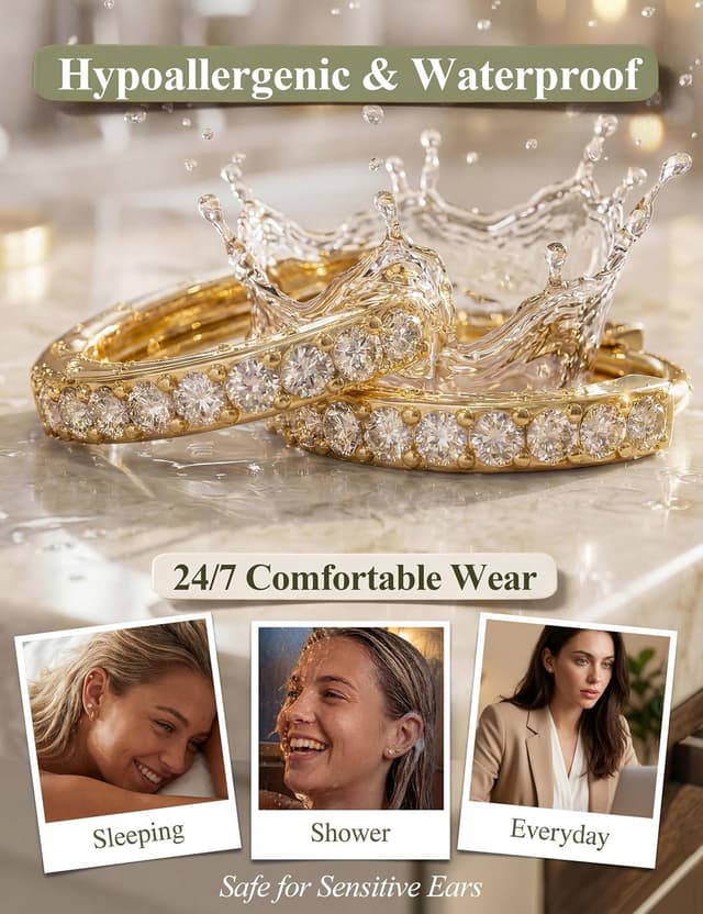 Detalle de Jstyle Hypoallergenic 14K Gold Plated Studs for Sensitive Ears