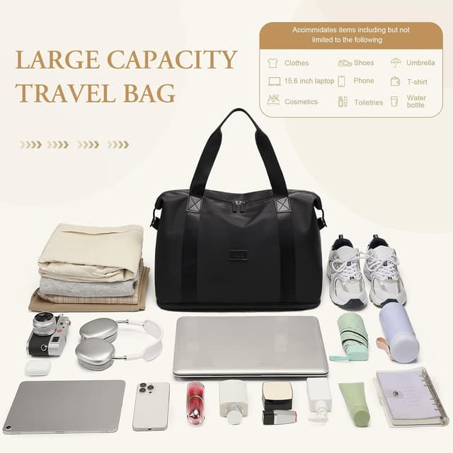 Detalle de VNINE borsoni da viaggio da donna espandibile 28 L fino a 40 L, weekender e borsa a mano “airplane friendly”