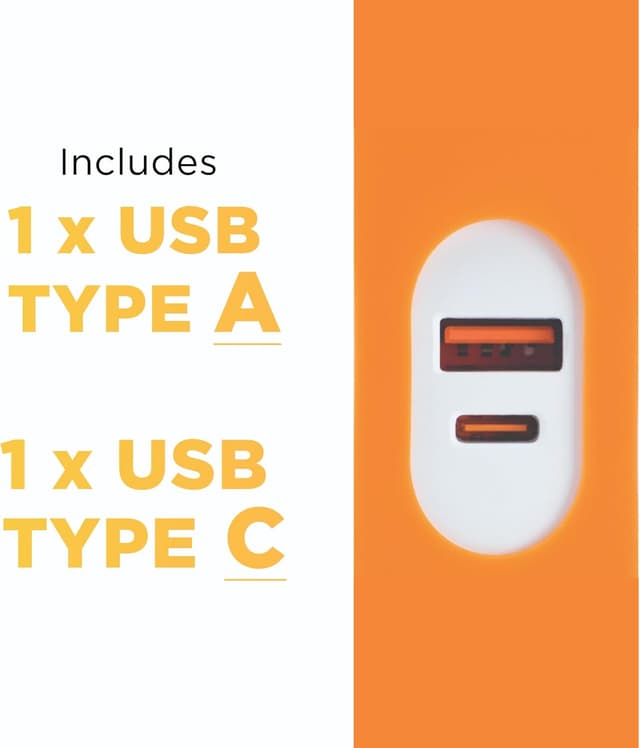 Detalle de STATUS UK to EU Travel Plug Adapter with USB-A & USB-C Ports and 1.4m Cable (Type G to Type F)