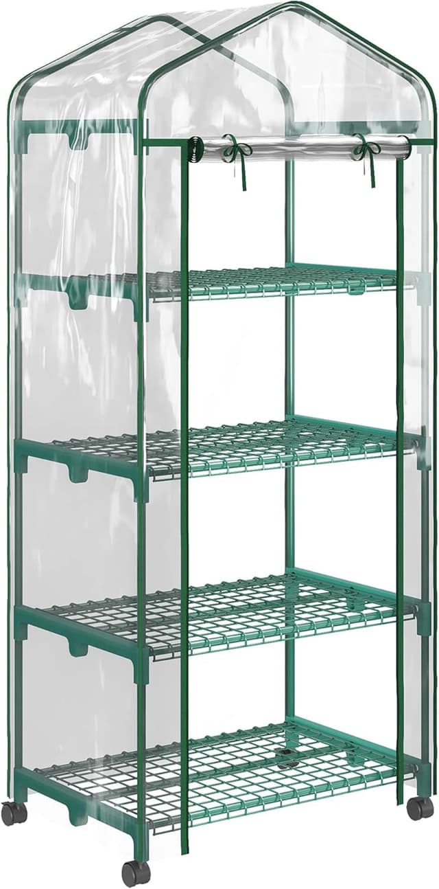 Detalle de Outsunny serre de jardin avec étagères 4 niveaux, bâche renforcée et porte zippée (69 x 50 x 165 cm)