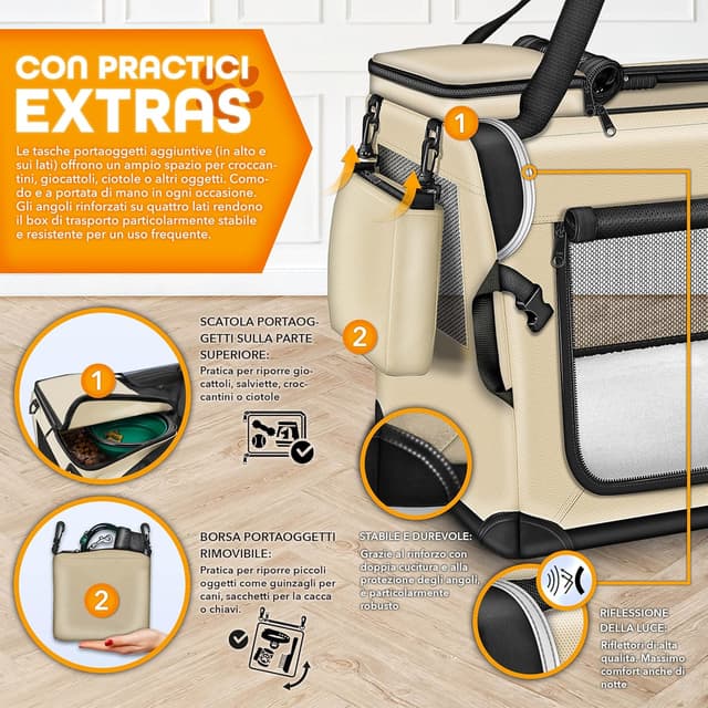 Detalle de TRESKO Box Pieghevole XXL per Cani e Gatti (92 x 63 x 63 cm) con tappetino, spatola e catarifrangenti