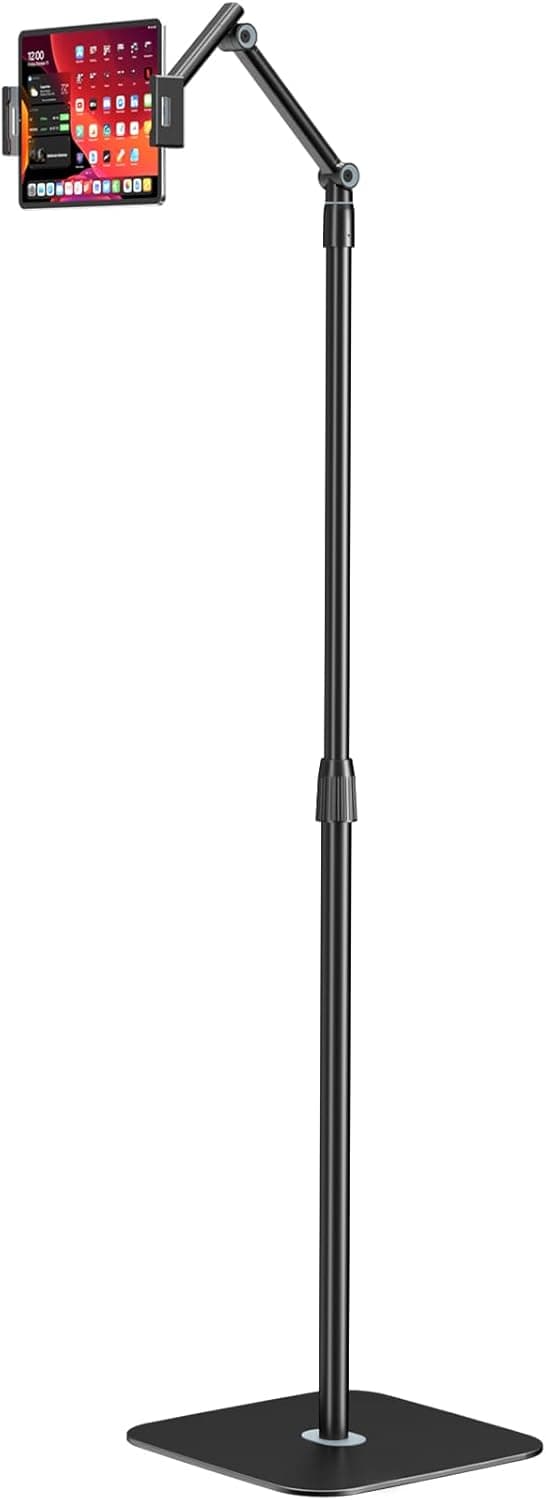 Detalle de IMtKotW Tablet Bodenständer – universelle Tablet-Halterung mit Heavy-Duty-Basis, höhenverstellbar (4,7–12,9 Zoll) und 360° drehbar