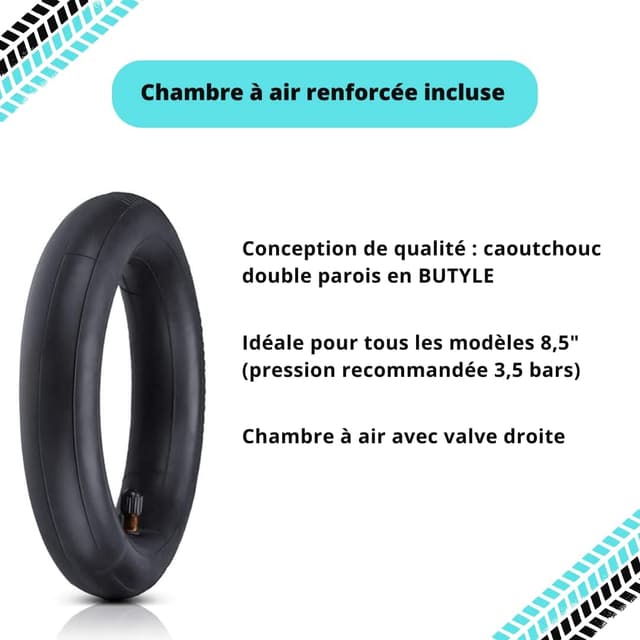 Detalle de Bitume pneu renforcé 8,5 pouces pour trottinette électrique (avant/arrière) + chambre à air et kit de montage