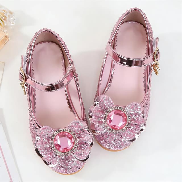 Detalle de FStory&Winyee Mädchen Prinzessin-Sandalen mit Absatz – glitzernd, mit Elsa-Brosche & Klettverschluss