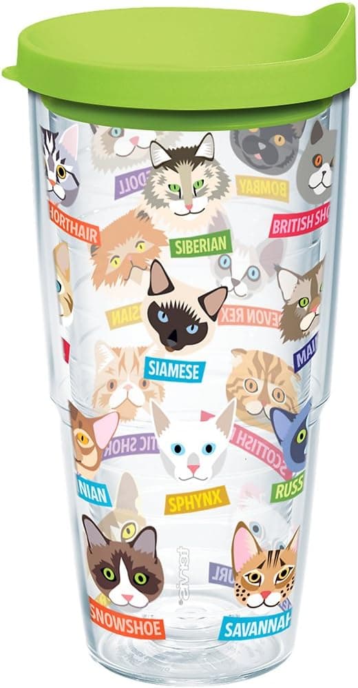 Detalle de Tervis Flat Art Cats Double-Walled Insulated Tumbler Travel Cup, 24oz (Clear)