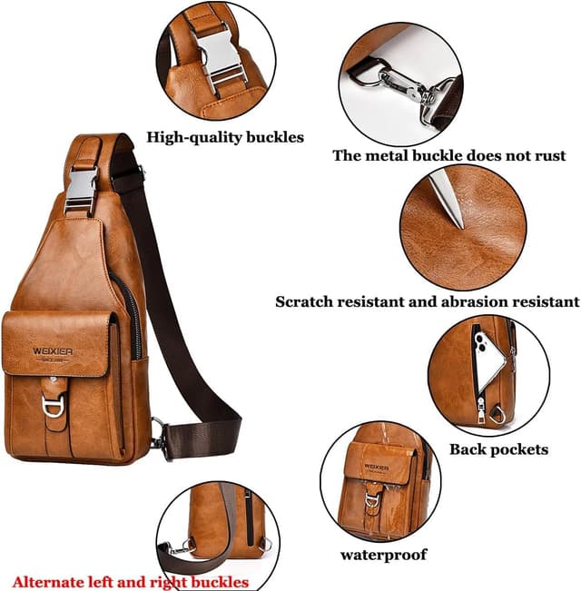 Thumbnail 3 de Hjkiopc Sling Tasche Herren Leder Brusttasche