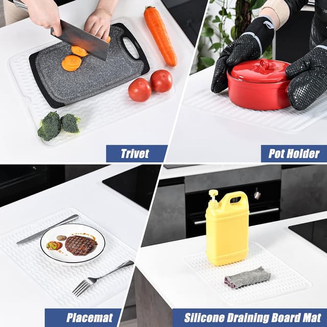 Detalle de KitchenRaku Abtropfmatte 30×40 cm aus Silikon – hitzebeständige, rutschfeste Spülunterlage