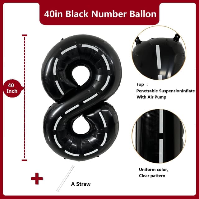 Detalle 2 de 40 inch Race Car Black Number 8 Mylar Balloon (Racetrack theme)