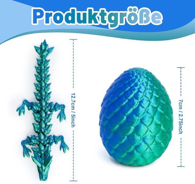 Detalle de Flavery 4er Set 3D-Drachenei mit beweglichem Kristall-Drache – Blau, Gold, Grün (mit Glühen)