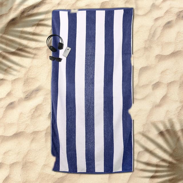 Detalle de SweetNeedle 100% cotton terry beach towels (2-pack) – Royal Blue & White cabana stripe, 100 x 150 cm