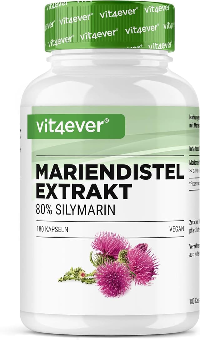 Detalle de vit4ever Extrait de Chardon-Marie – 180 gélules véganes (500 mg) avec 80% de silymarine
