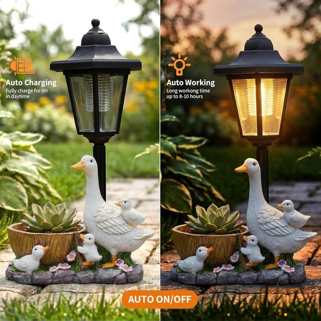 Detalle de 2026 Garden Duck Statues with Solar Lantern Flowerpot – solar-powered yard art for patio, lawn and porch