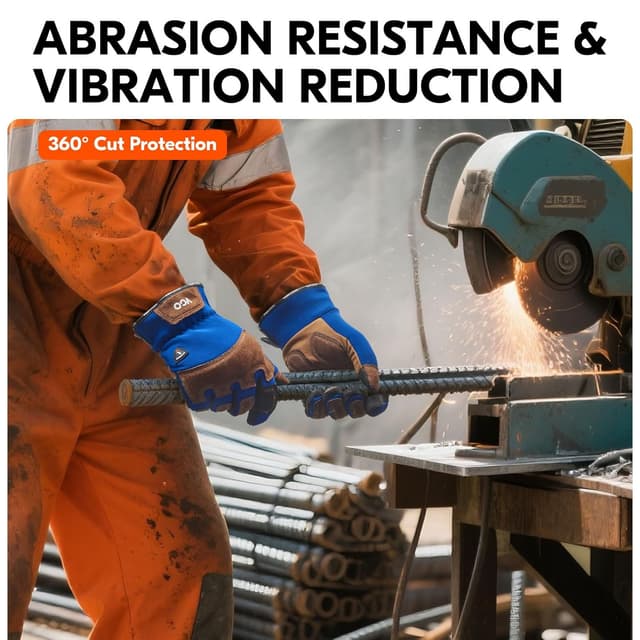 Detalle de Vgo... Guanti da lavoro antitaglio EN388 livello A5, per giardinaggio e edilizia, antivibrazione e compatibili con touchscreen 360°