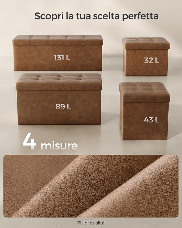 Thumbnail 5 de SONGMICS Cassapanca pouf contenitore 38×76×38 cm, regge 300 kg