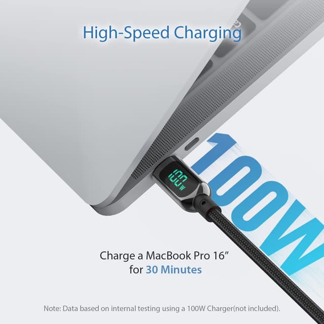 Detalle de SOOPII USB-C to USB-C Cable (3m, 2-pack) with 100W Power Delivery and LED charging display