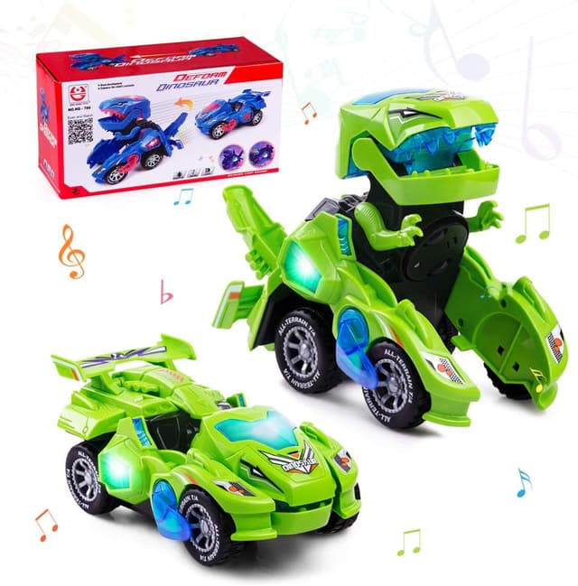 Detalle de Highttoy Transforming Dinosaur Electric Car Toy (Green) with Flashing Lights & Music