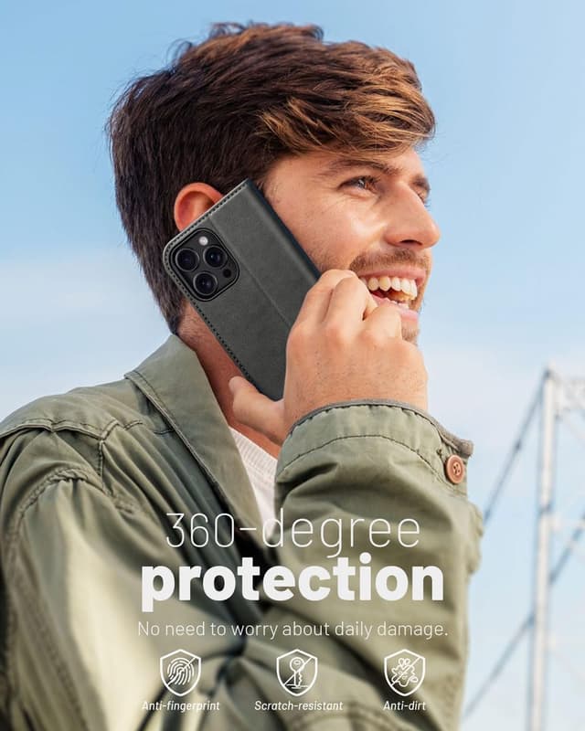 Thumbnail 6 de OCASE iPhone 16 Pro Max Hülle mit Kartenfach, Standfunktion und RFID-Schutz (PU-Leder, Klapphülle) – Graphit