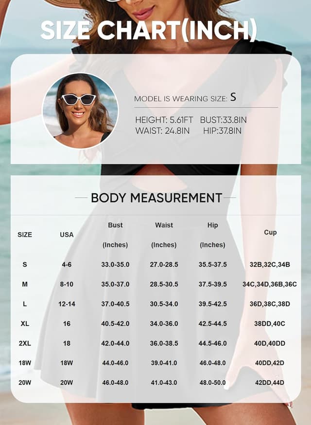 Detalle de Aleumdr Women’s One-Piece Swimsuit Swimdress with Tummy Control, V Neck Wrap & Ruffle Sleeves