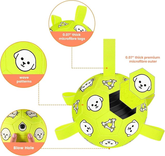 Detalle de WYNTRIUM Dog Football Toys for Large Dogs with Webbing – Durable Microfibre Fetch Ball, Floating Water Ball (Yellow, 8 inch)