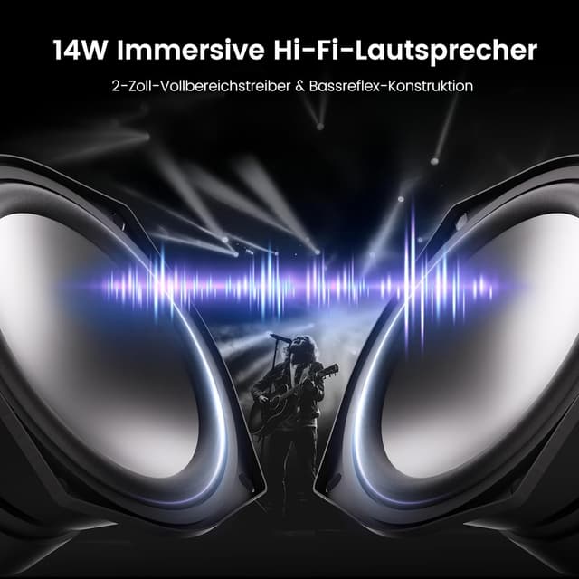 Detalle de kstime PC-Lautsprecher mit Bluetooth 5.4, 14 W RMS und Bassreflex – geneigt für Stereo am Arbeitsplatz