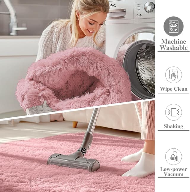 Detalle de Homaxy Fluffy Shaggy Rug (140 x 200 cm) – Anti-slip, machine washable shag rug for living room, kids room and nursery (Pink)