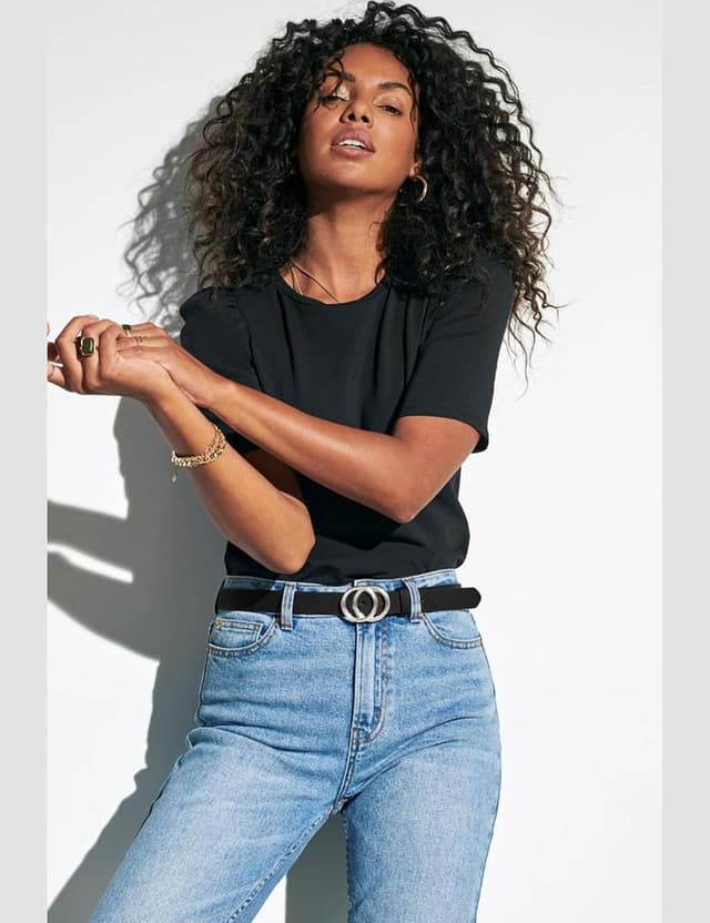 Detalle 2 de Ceinture Only femme Onlrasmi Pu Jeans Belt Noos (ceinture) — Noir, boucle argentée