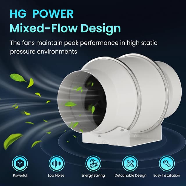 Detalle de HG Power ventilateur de conduit 150 mm avec contrôleur de vitesse variable et moteur EC (647 m³/h)