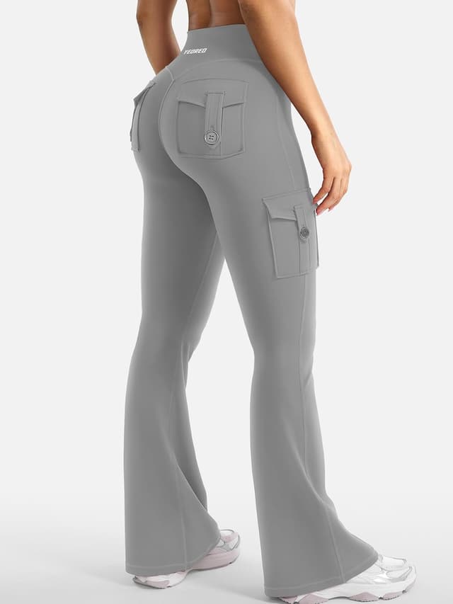 Detalle de YEOREO CoreFlex Damen Flare Leggings mit 4 Taschen – High Waist, Seamless Push-up & blickdicht