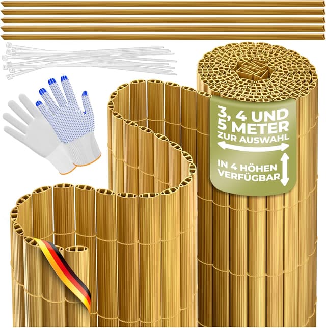 Detalle de KESSER PVC Sichtschutzmatte 100×300 cm für Balkon & Terrasse – blickdichte Windschutz-Lamellen mit Kabelbindern