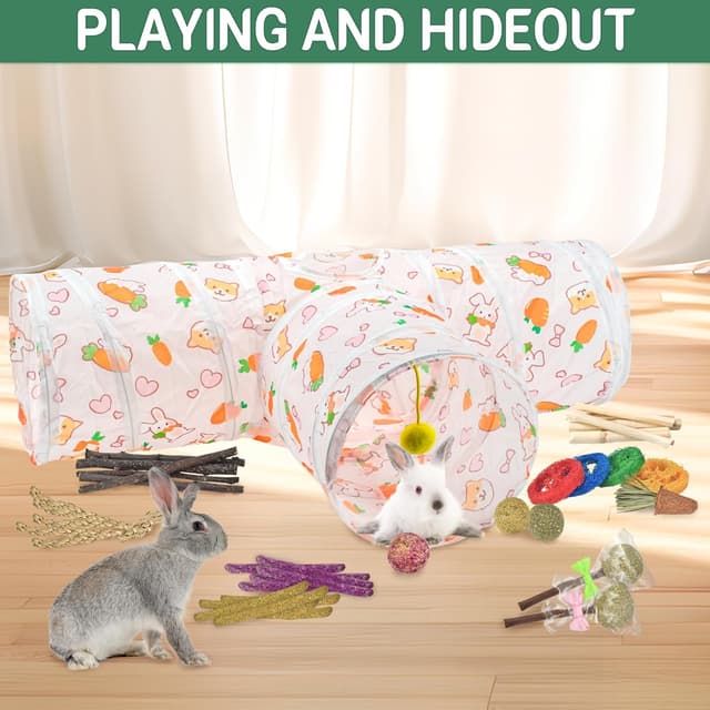 Thumbnail 6 de LECHONG 42-in-1 Box Natural Rabbit Toys with Collapsible Tunnel Set (chews & hideout for rabbits and small pets)