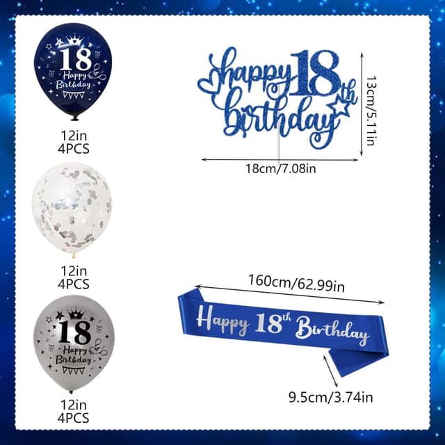 Detalle de Yontree 18th Birthday Decorations – Blue & Silver Banners, Triangle Flags, Cake Toppers & More for Him