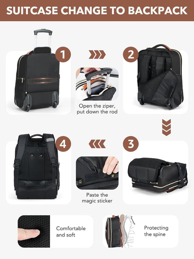 Detalle de Tonyeee Rollrucksack 17 Zoll Laptop 2 in 1