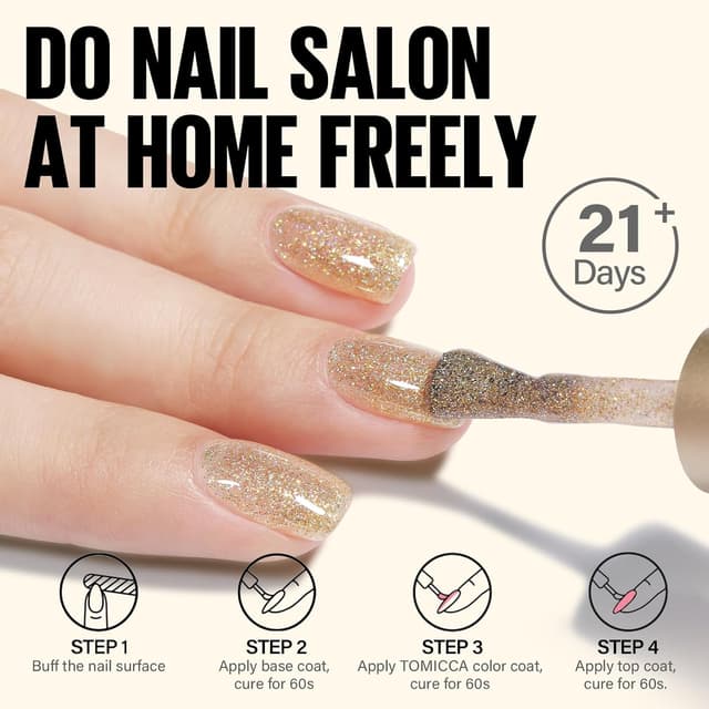 Detalle de TOMICCA Vernis semi permanent Noël pailleté Or (15 ml) – vernis gel UV/LED pour manucure automne-hiver