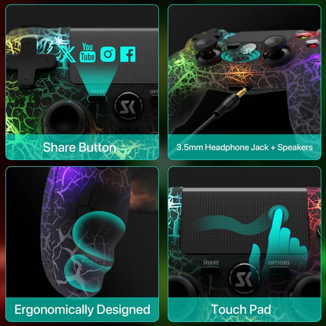 Thumbnail 6 de CHENGDAO 2er-Pack Wireless-Controller für PS4 mit RGB-LED, 1000-mAh-Akku und 6-Achsen-Gyro