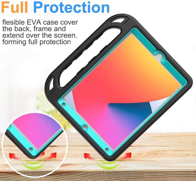 Detalle de Surom Kids Case for iPad 10.2 (2021/2020/2019) with Built-in Screen Protector – Shockproof Handle Stand (Black & Turquoise)