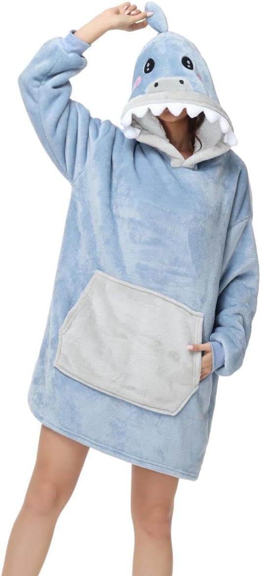 Detalle de chuangminghangqi Unisex Kuscheldecke als Hoodie mit Ärmeln und Kapuze – große Tier-Optik für Winter & Sofa