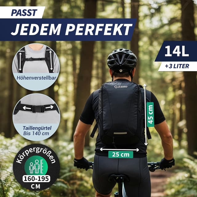 Detalle de SASMO Fahrradrucksack 14+3 l mit Thermofach, Helmnetz und Regenschutz