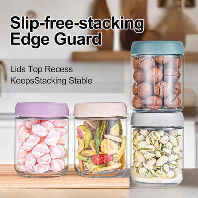 Detalle de Eidoct 6-Pack 450ml Glass Jar Pots with Screw Lids for Leakproof Overnight Oats (6 Colours)