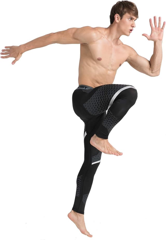 Detalle de AMZSPORT Pantaloni sportivi a compressione da uomo: leggings da palestra a asciugatura rapida