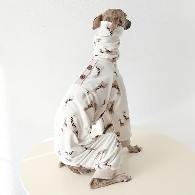 Detalle de Italian Greyhound fleece jumper – warm turtleneck four-leg dog onesie for indoor lounging (Giraffe)