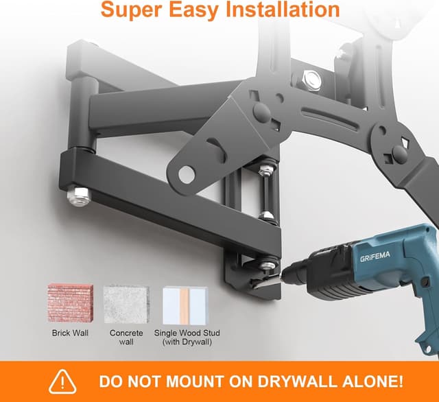 Detalle 2 de GRIFEMA GB1008-2 TV Wall Bracket (13–43 inch) – Swivel, Tilt & Extendable Mount up to 20KG, Max VESA 200×200mm