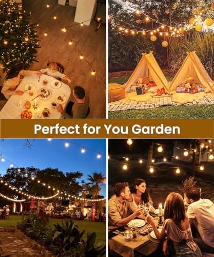 Detalle de Rintea Guirnalda de luces exterior 20 m con 30+2 bombillas LED, blanco cálido 2700 K e IP44