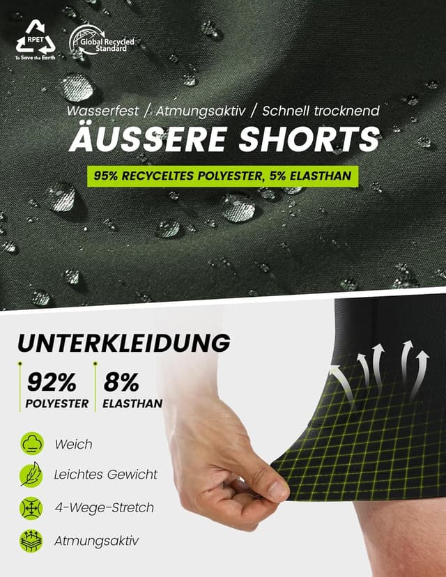 Detalle 2 de Nepest Herren MTB-Shorts mit 4D Gel-Polster, atmungsaktiv & schnelltrocknend