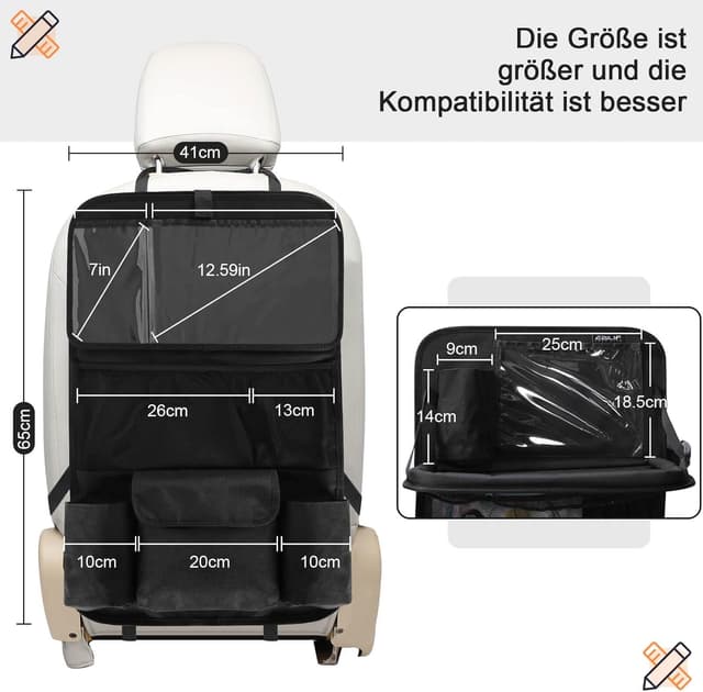 Detalle 2 de Ezilif Autositz Rückenlehnenschutz mit Organizer, klappbarem Tisch & iPad-Tasche (Kinder)