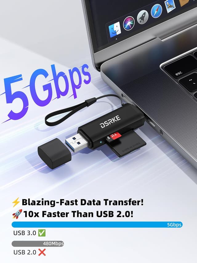 Detalle de DSRKE Lecteur de cartes SD en aluminium (USB 3.0 + USB-C) pour microSD/TF/SDHC/SDXC/MMC