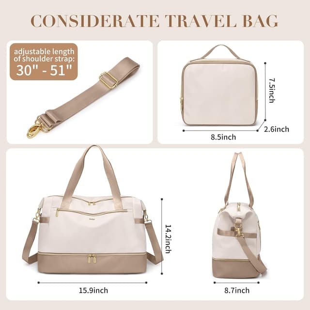 Detalle 2 de VNINE Borsone da viaggio donna con scomparto scarpe e separazione asciutto/bagnato, bagaglio a mano e weekender