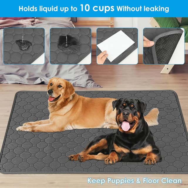 Detalle 2 de Washable Puppy Pads (2 Pack) Reusable Dog Training Pads, 100x70cm, Non-Slip Waterproof Whelping Mats – Grey